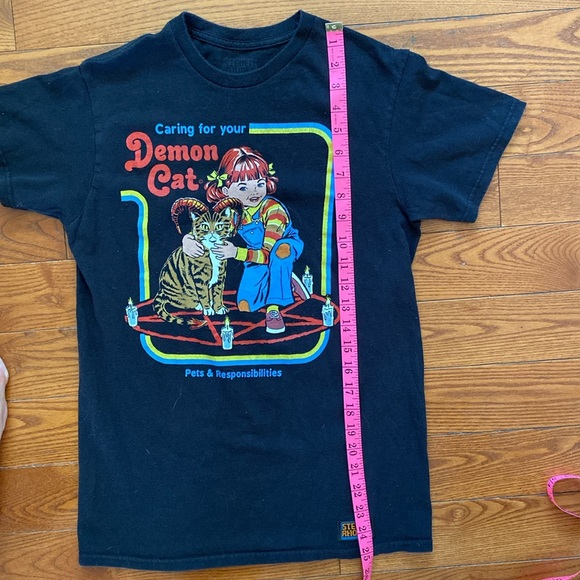 😈Steven Rhodes black sz S/M “Caring for your Demon Cat” short sleeve t shirt. - Picture 3 of 8